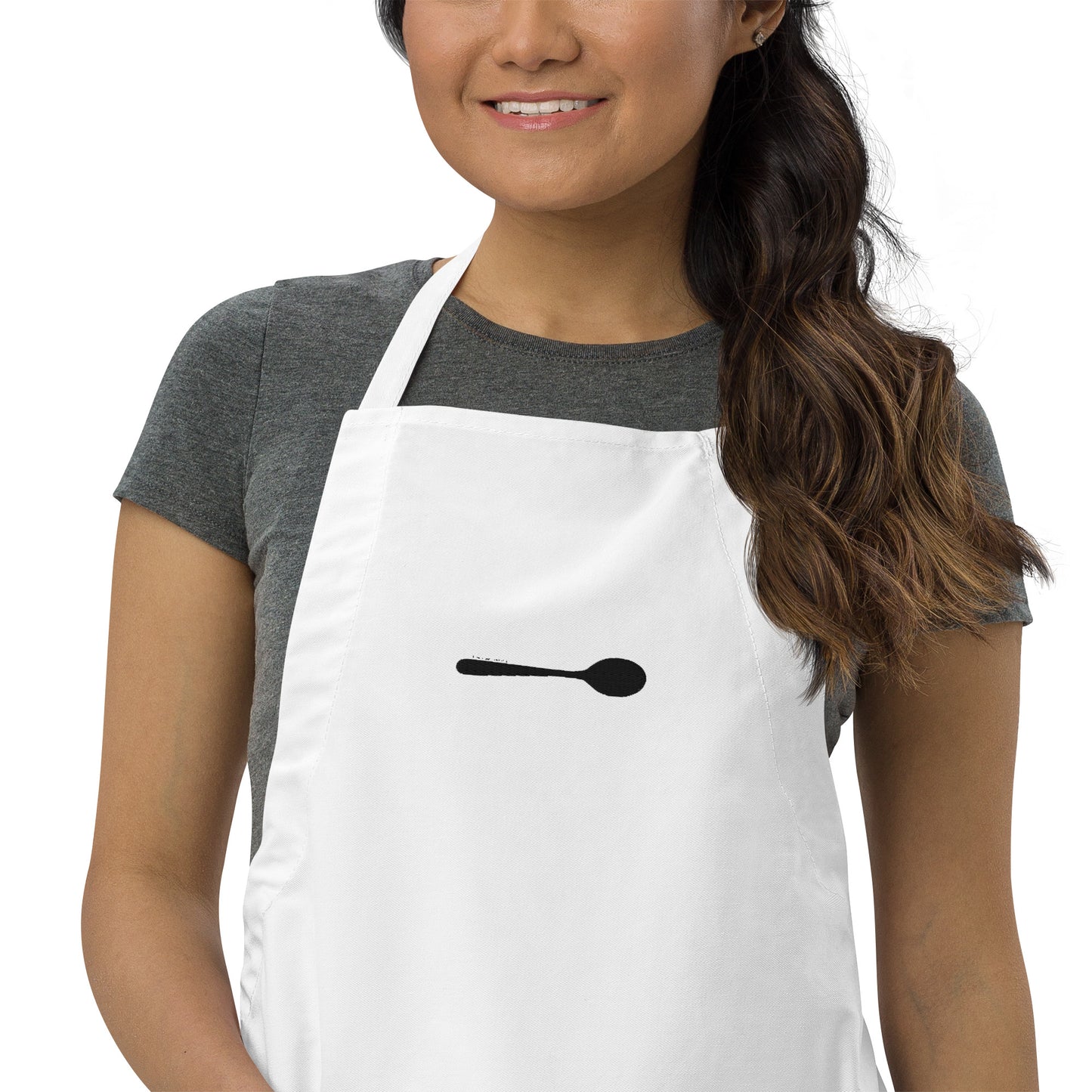 Blank Spoon Embroidered White Apron - Black Spoon
