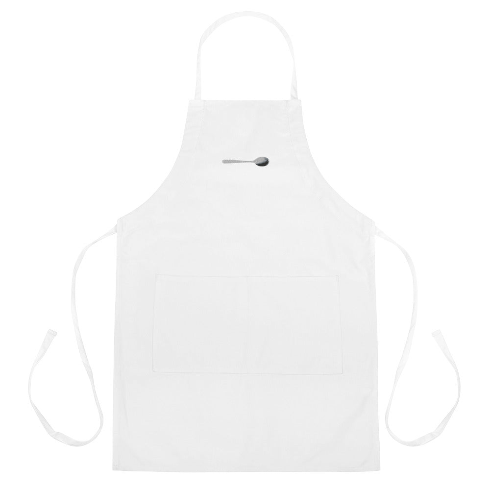 Blank Spoon Embroidered White Apron - Grey Spoon